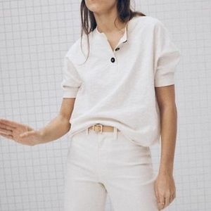 Madewell Cropped Henley Shirt in Cream Size Medium